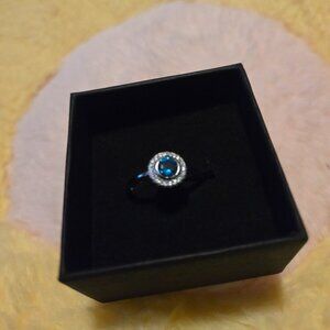 New Elegant MODIAN 925 Sterling Silver Round Blue Cubic Synthetic Zirconia Ring